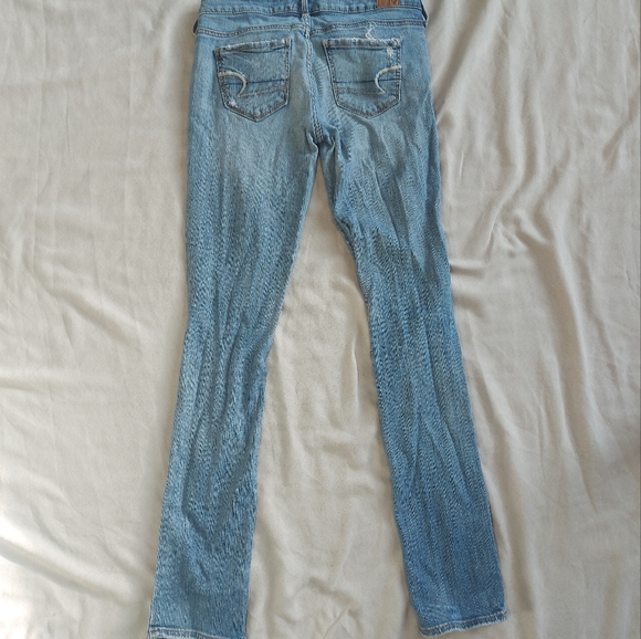 American Eagle Low Rise Skinny Distressed Denim Blue Jeans, 2 - Picture 7 of 9